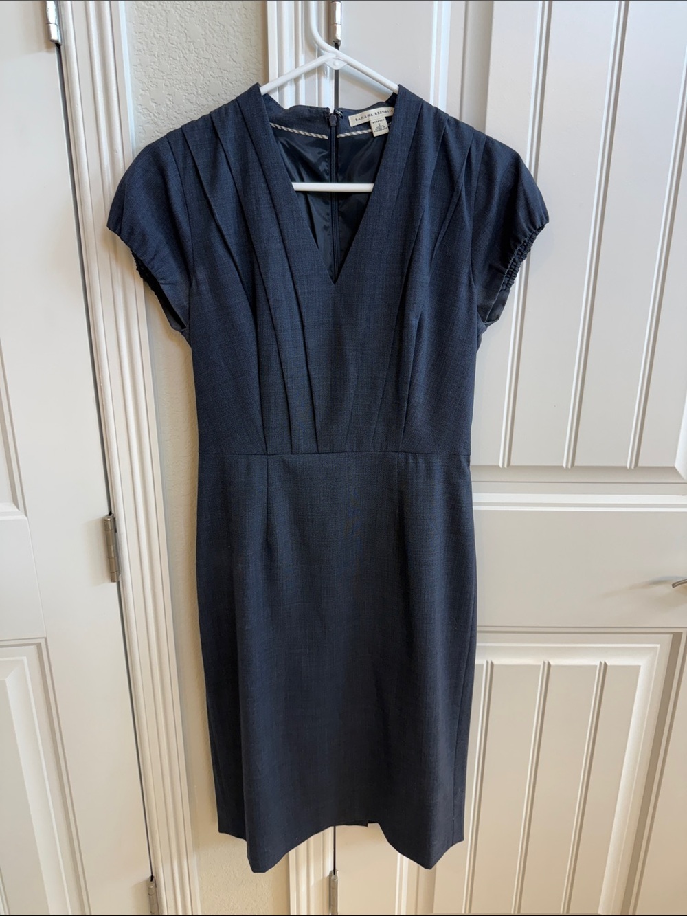 Banana Republic Dark Navy V‑Neck Pleated Sheath knee Dress